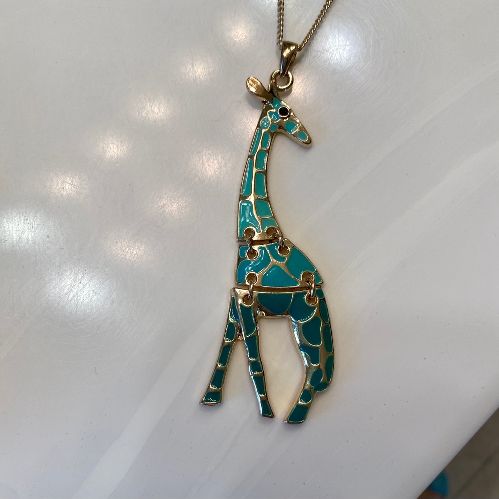 Ombré Blue and Gold Giraffe Long Necklace